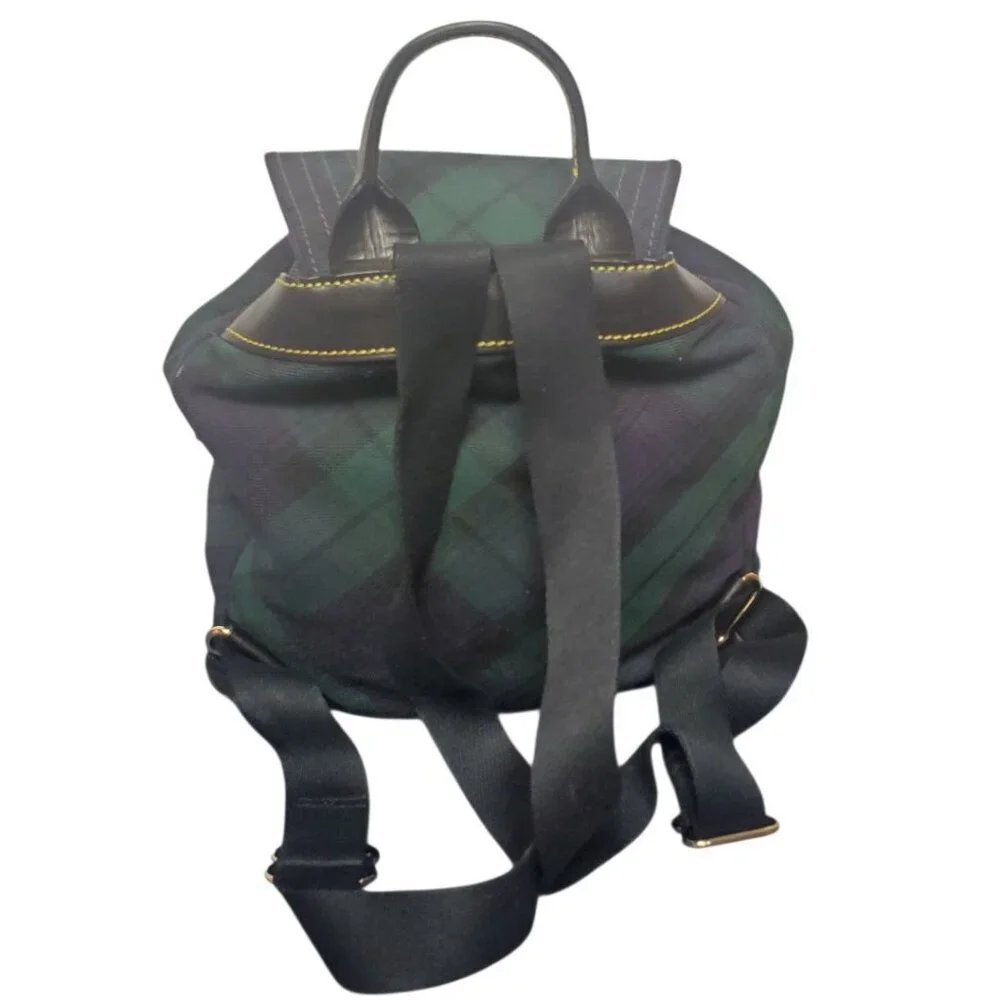 Dooney & Bourke Plaid Canvas & Leather Backpack With Tassel Accents